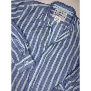 FRANK & EILEEN "Eileen" 100% Linen White & Blue Stripe Button Up Shirt Medium